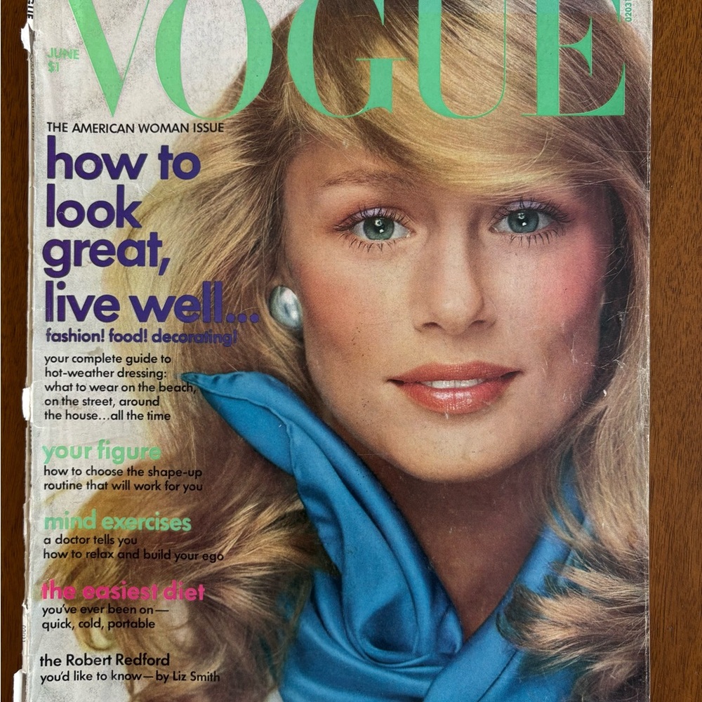Vogue 1974 magazine featuring Lauren Hutton.